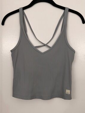 Vuori Ribbed Crop Tank Blue XS/S
